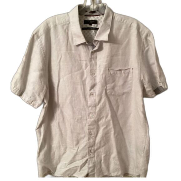 TED BAKER MENS 5. US XL GRAPHIT BUTTON FRONT COTTON LINEN SHORT SLEEVE SHIRT - Picture 1 of 11